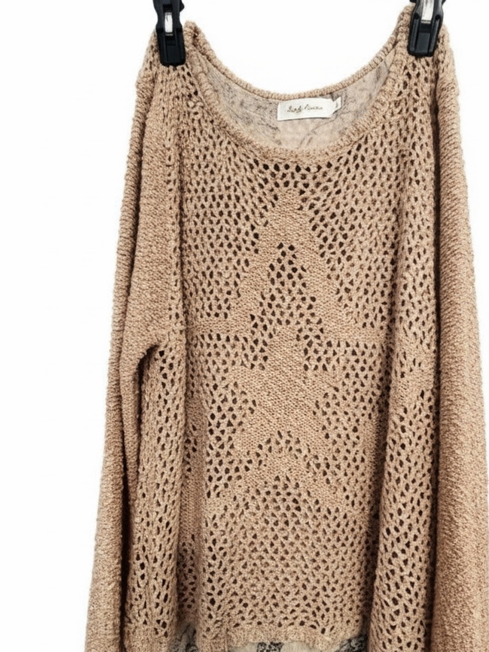 Simply Couture Tan Open-Knit Star sweater